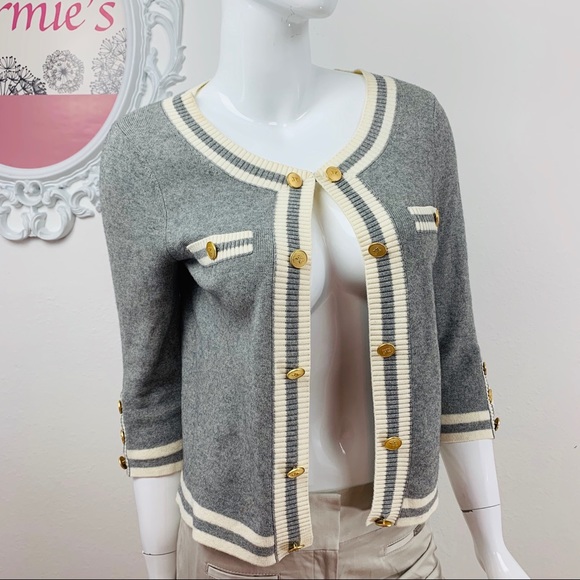 Juicy Couture Sweaters - Juicy Couture/ Preppy Grey Cream Cashmere Cardigan